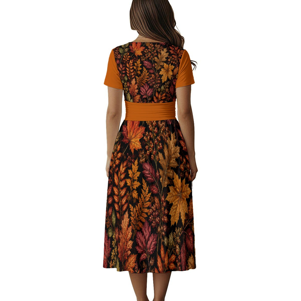 Women's Short Sleeve V Neck Midi Dress