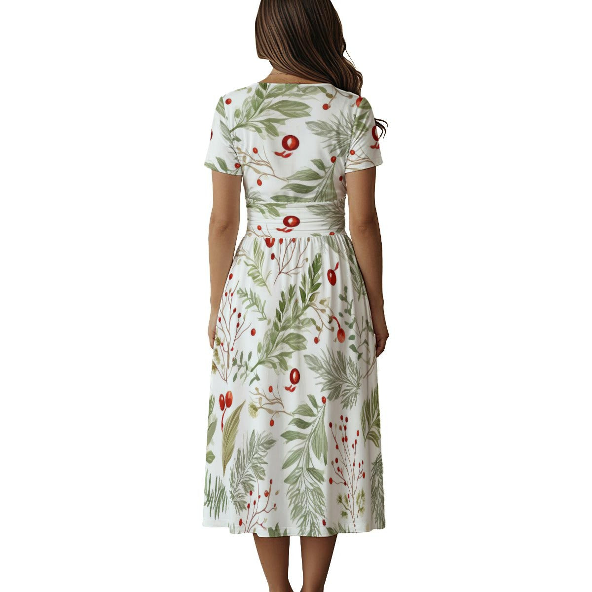 Women's Short Sleeve V Neck Midi Dress
