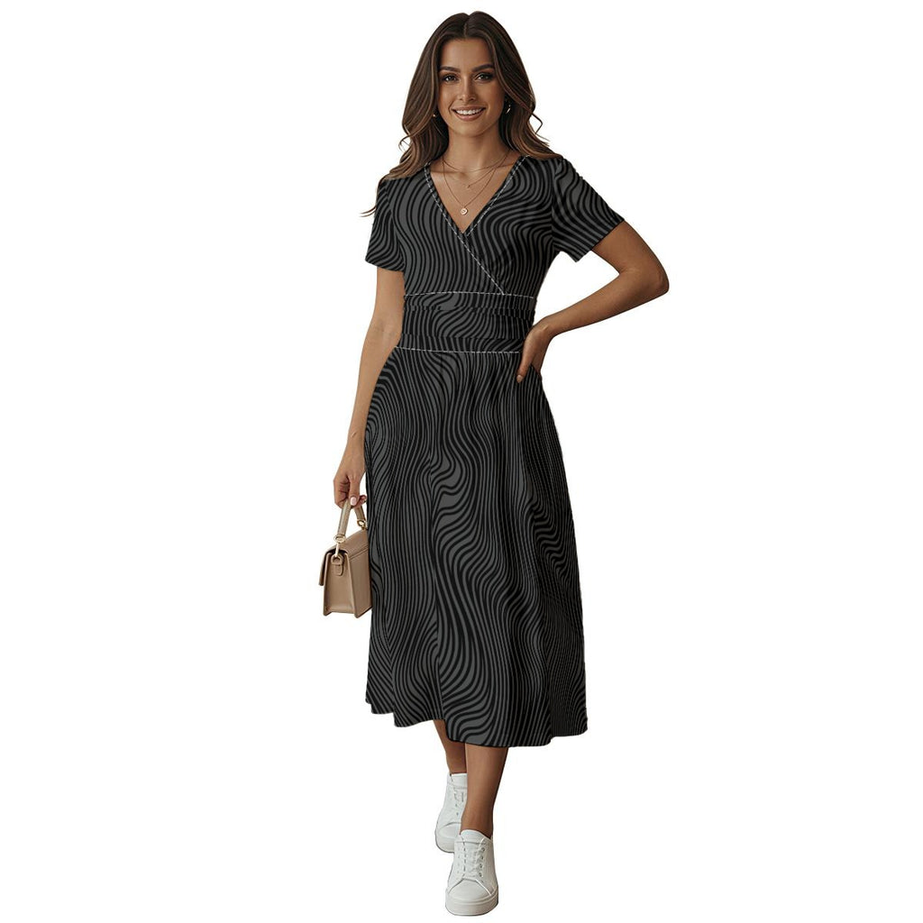 Women's Short Sleeve V Neck Midi Dress