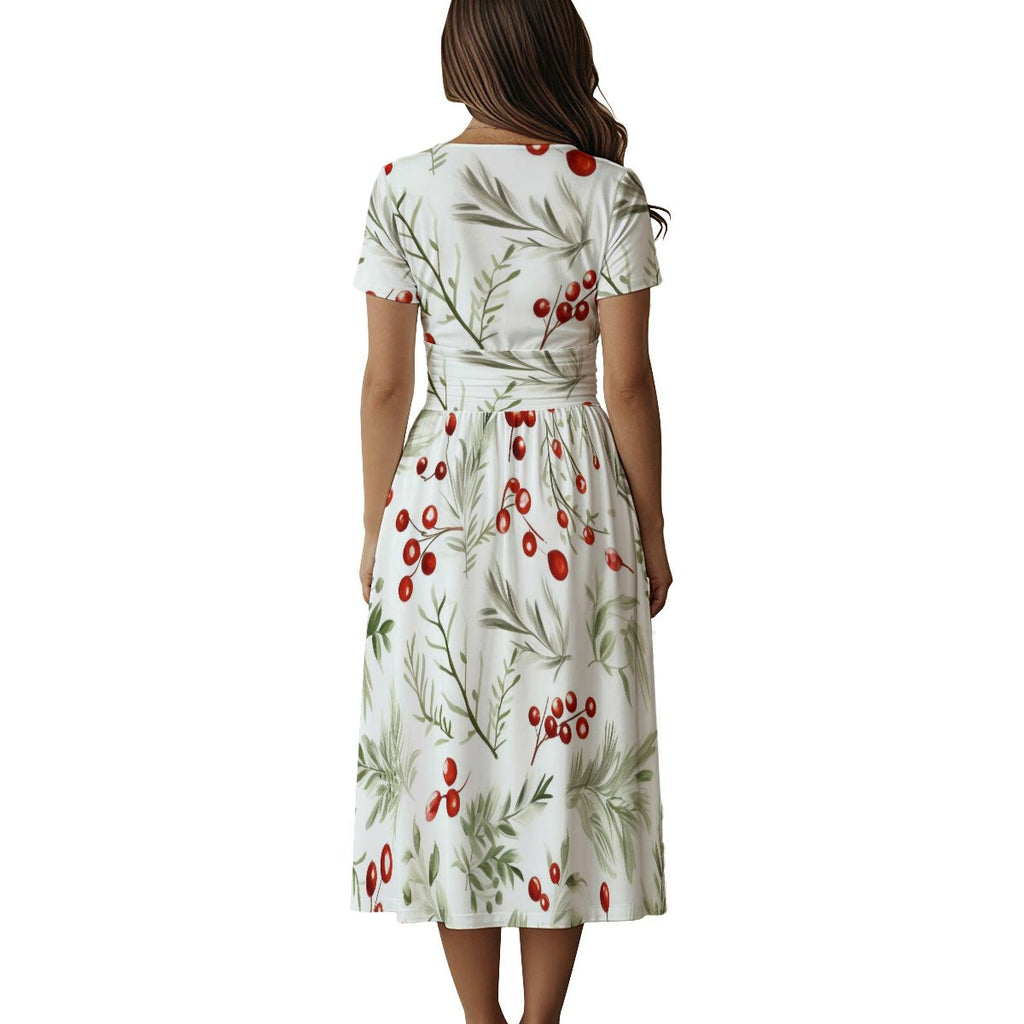 Women's Short Sleeve V Neck Midi Dress