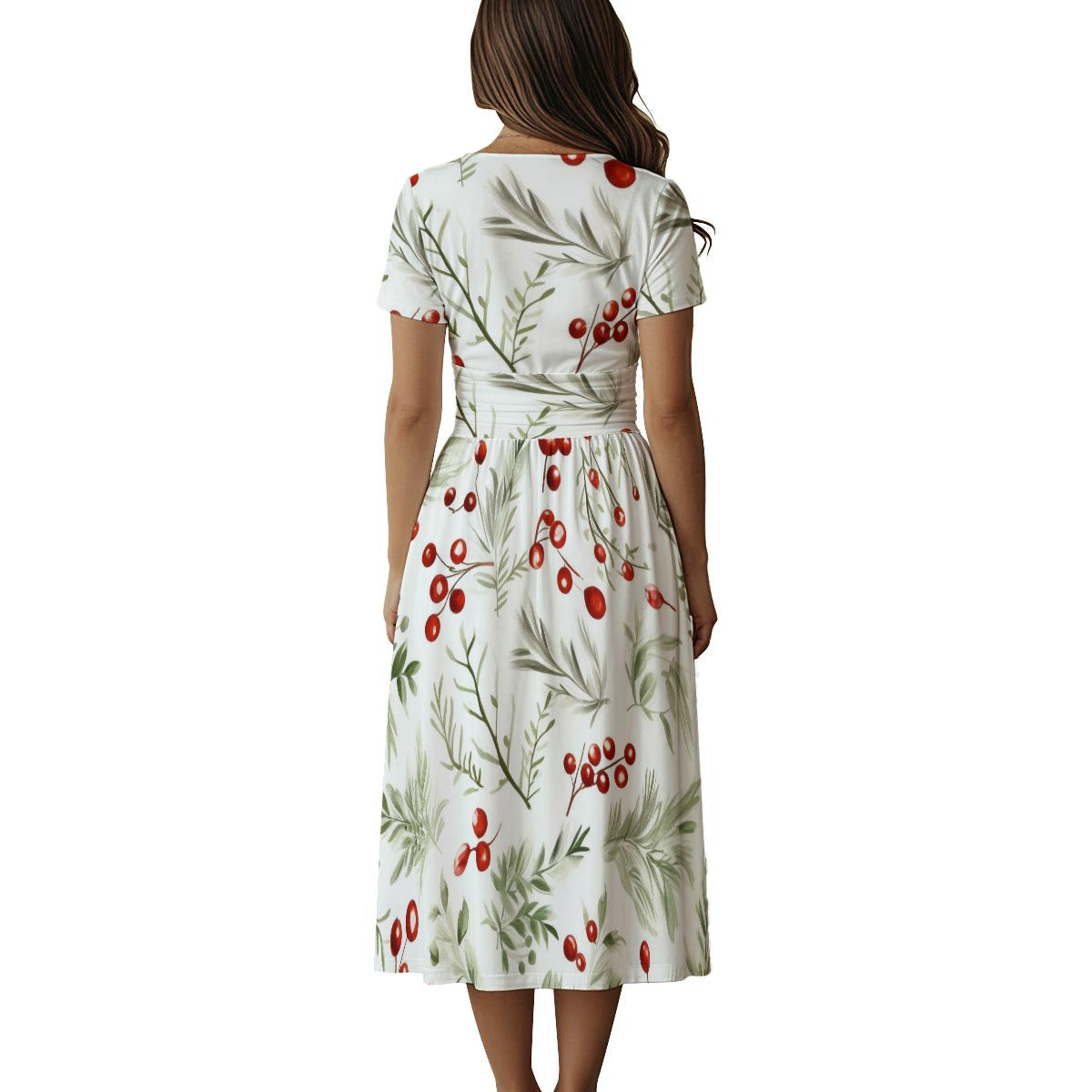 Women's Short Sleeve V Neck Midi Dress