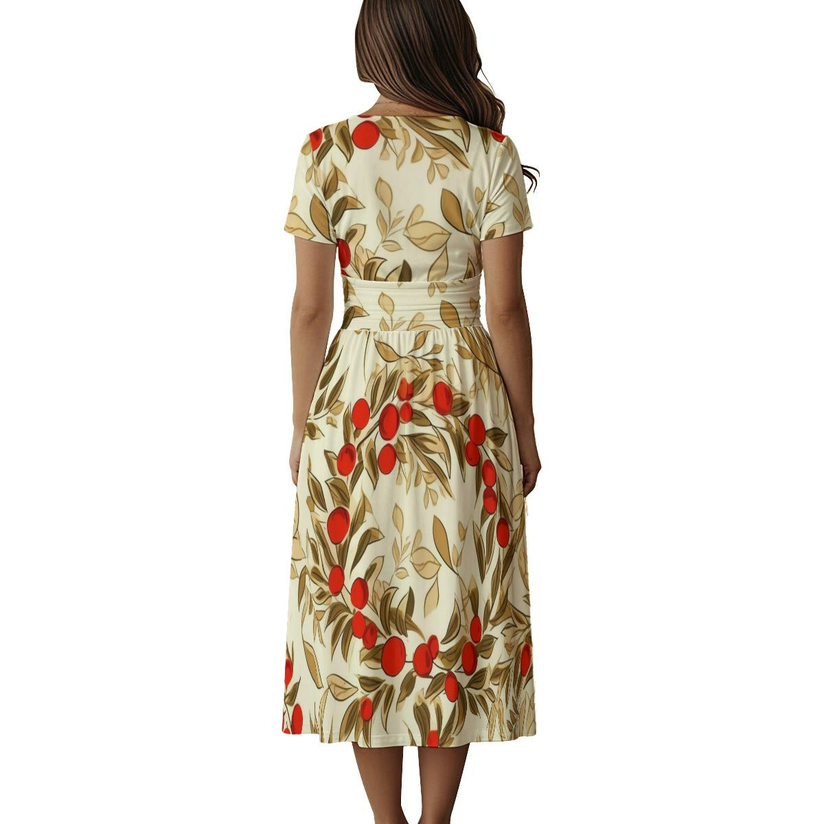Women's Short Sleeve V Neck Midi Dress