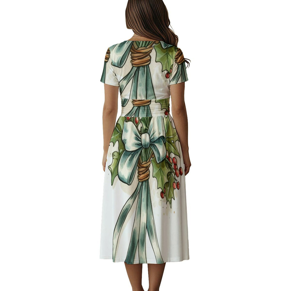 Women's Short Sleeve V Neck Midi Dress