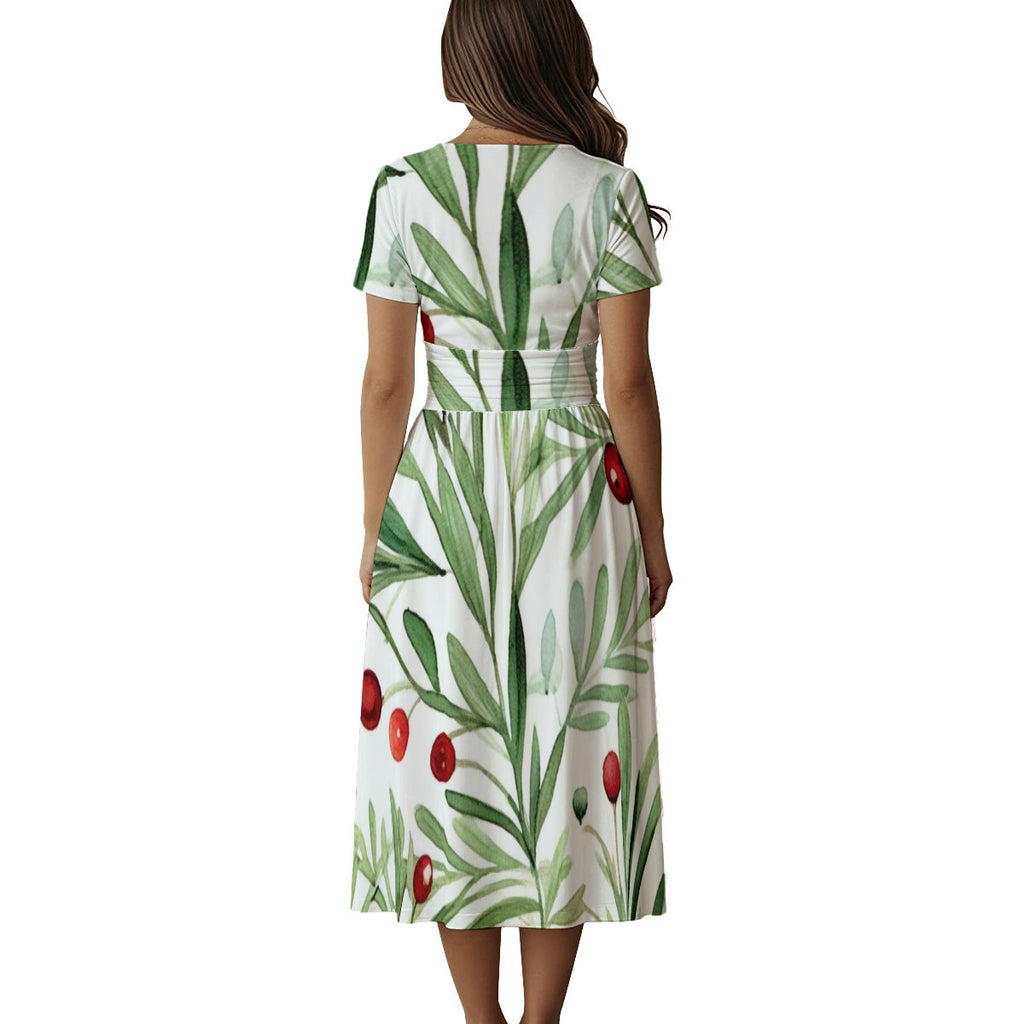 Women's Short Sleeve V Neck Midi Dress