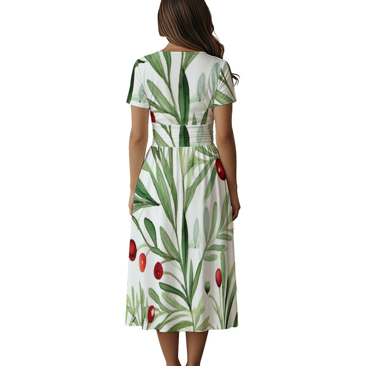 Women's Short Sleeve V Neck Midi Dress