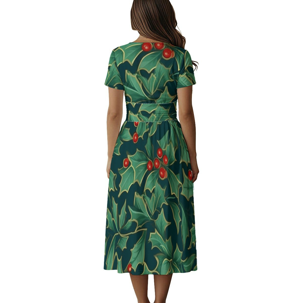 Women's Short Sleeve V Neck Midi Dress