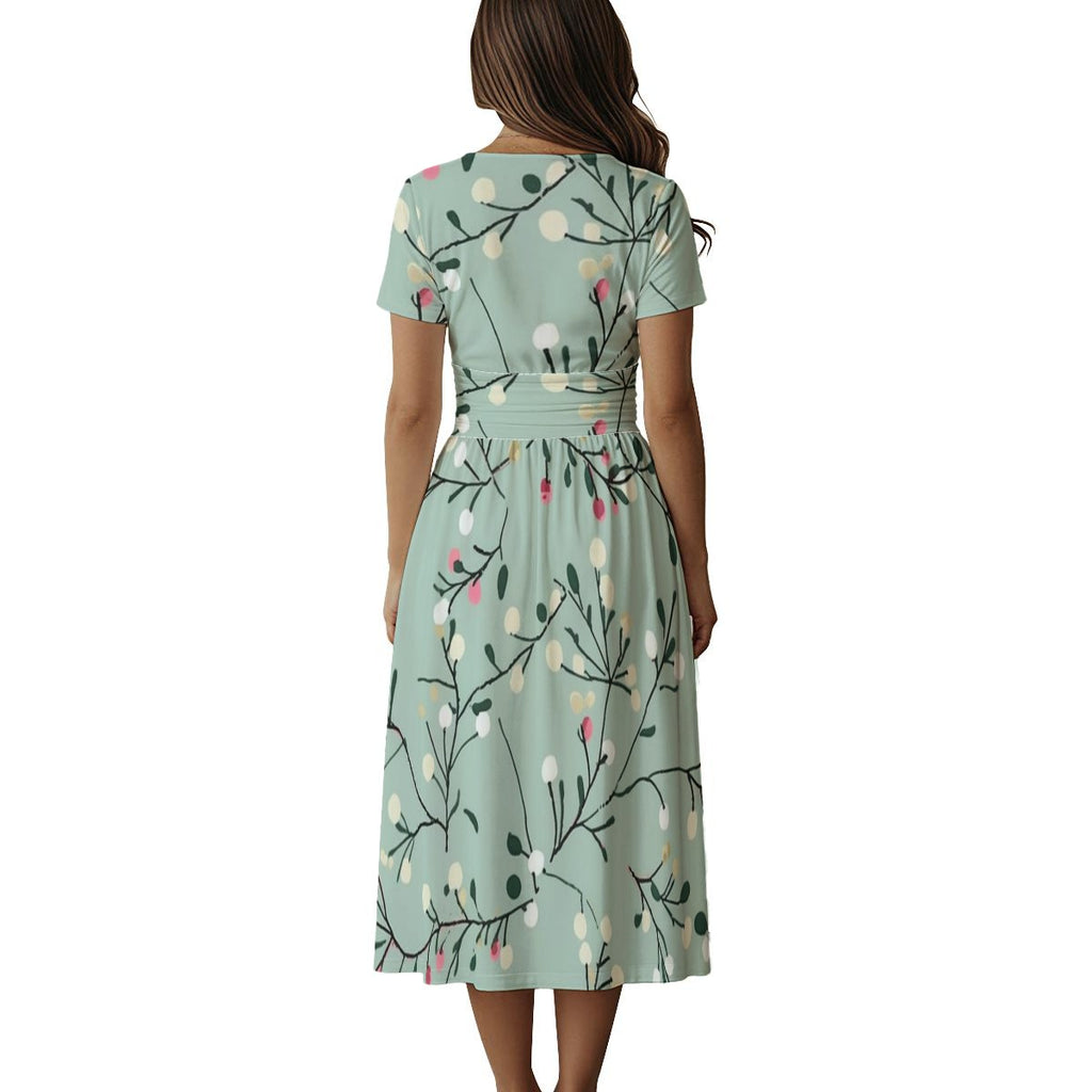 Women's Short Sleeve V Neck Midi Dress