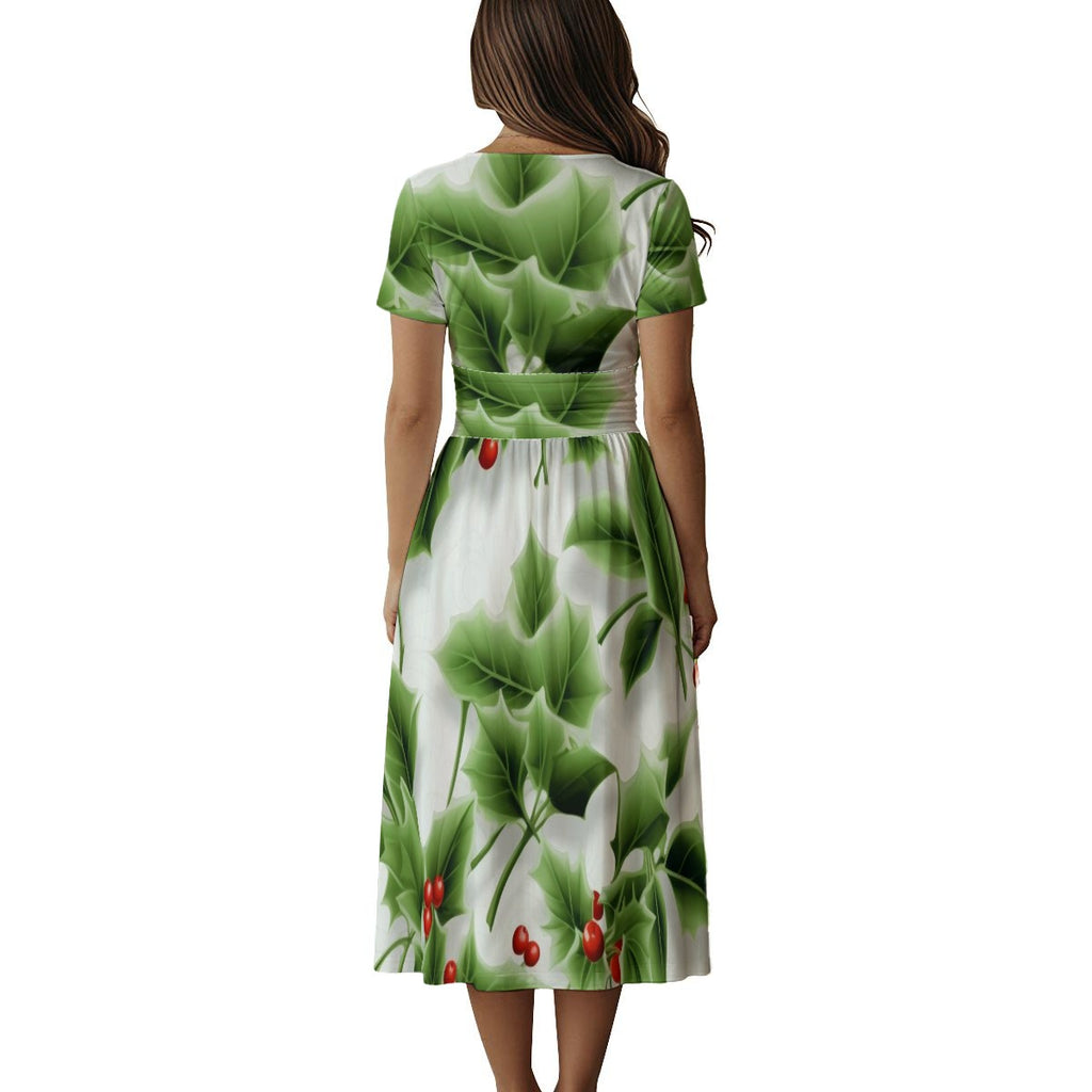 Women's Short Sleeve V Neck Midi Dress