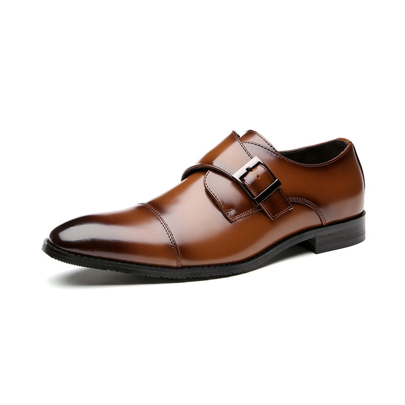 British Style Monk Strap Leather Shoes Men's