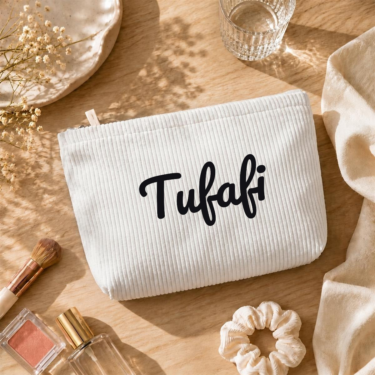 Corduroy Makeup Bag |Cord Embroidery