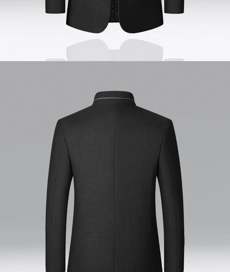 Men's Double Collar Wool Business Coat Winter (Black)