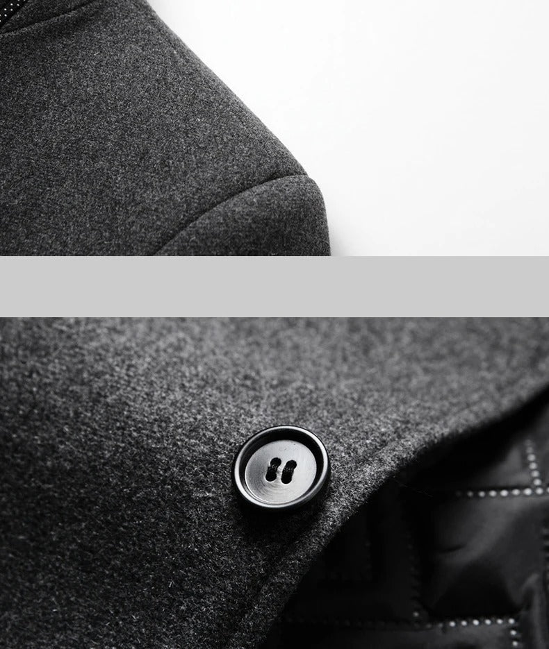 Men's Double Collar Wool Business Coat Winter (Black)